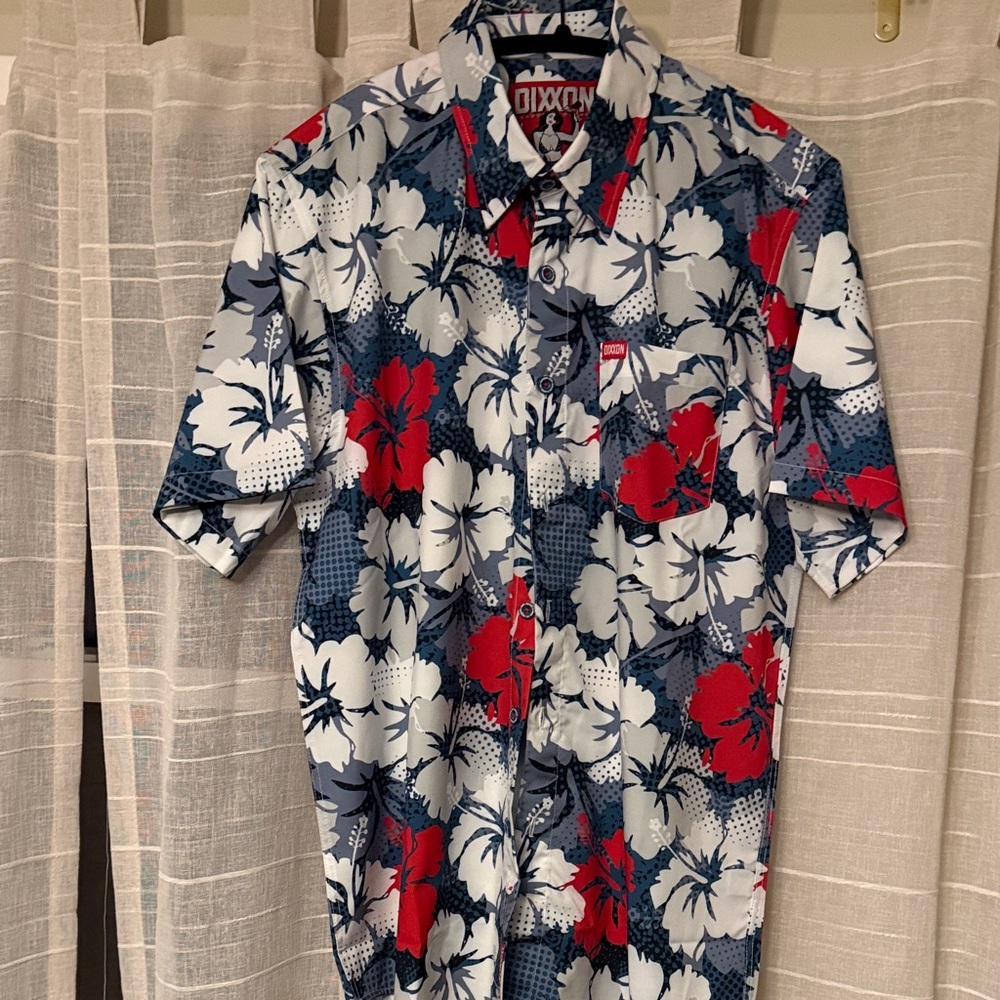 DIXXON Men's Casual Floral Shirt - Red, Blue, White